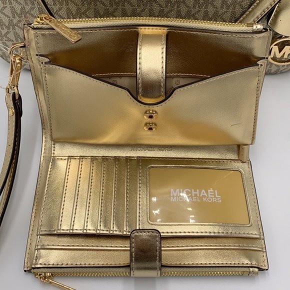 Michael Kors Large X Chain Sholder Tote & Large Double Zip Wallet Pale Gold - Picture 7 of 16